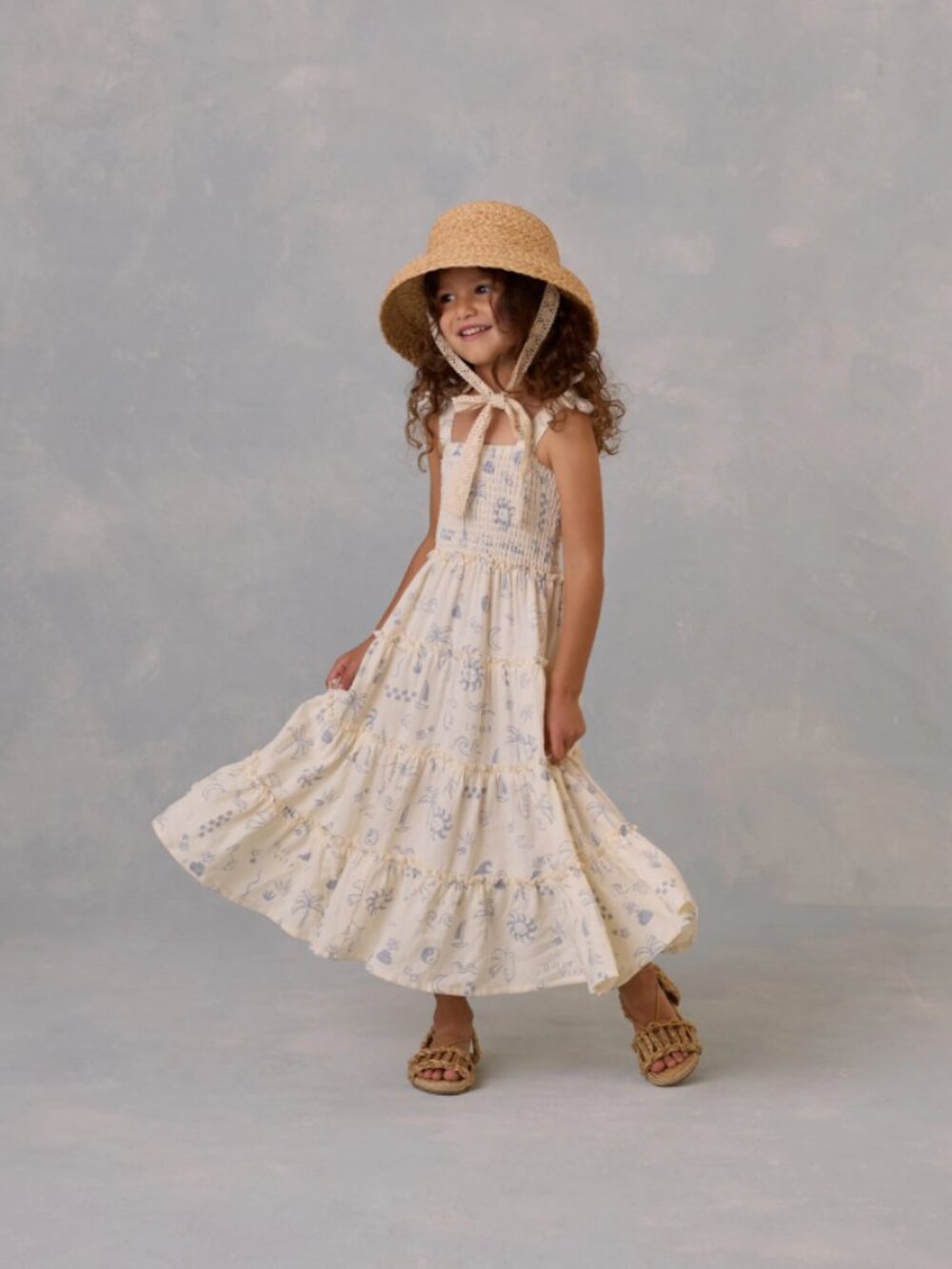 NEW Rylee + Cru Girls Smocked Ruffle Mediterranean Taylor Midi Dress Size 6-7Y